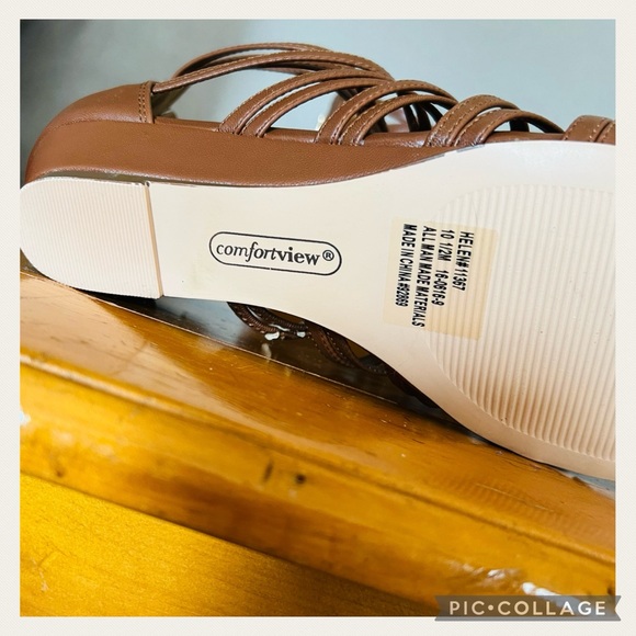 NWOT NEW!! Comfortveiw Cognac Brown “The Helen” Faux Leather Gladiator Sandals - Picture 4 of 6